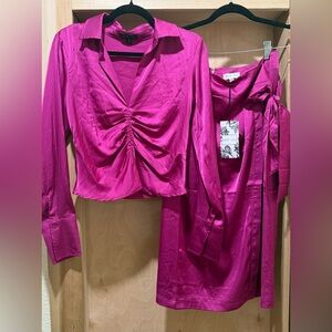 Sage + Fig Fuchsia Ruched Blouse and Skirt Set NEW with Tags 🏷️ Size Small